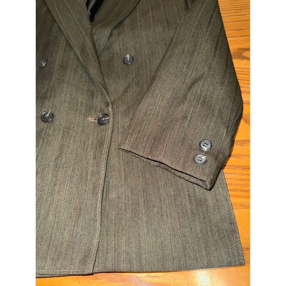 Amherst Collection Boys Double Breasted Pinstripe Blazer Suit Jacket Dark Green - Picture 2 of 5